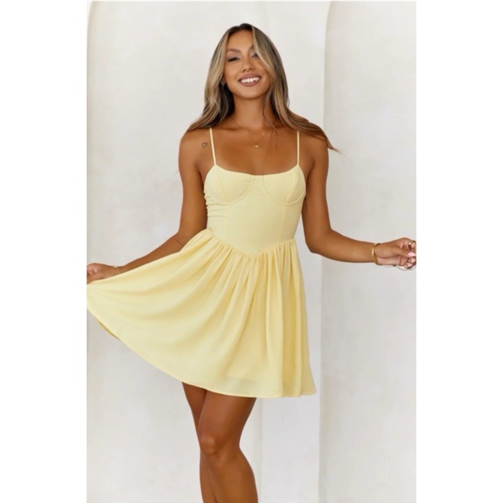 Hello Molly Women Size USA 4 Exclusive Magic Soul Mini Dress Lemon Yellow Party
